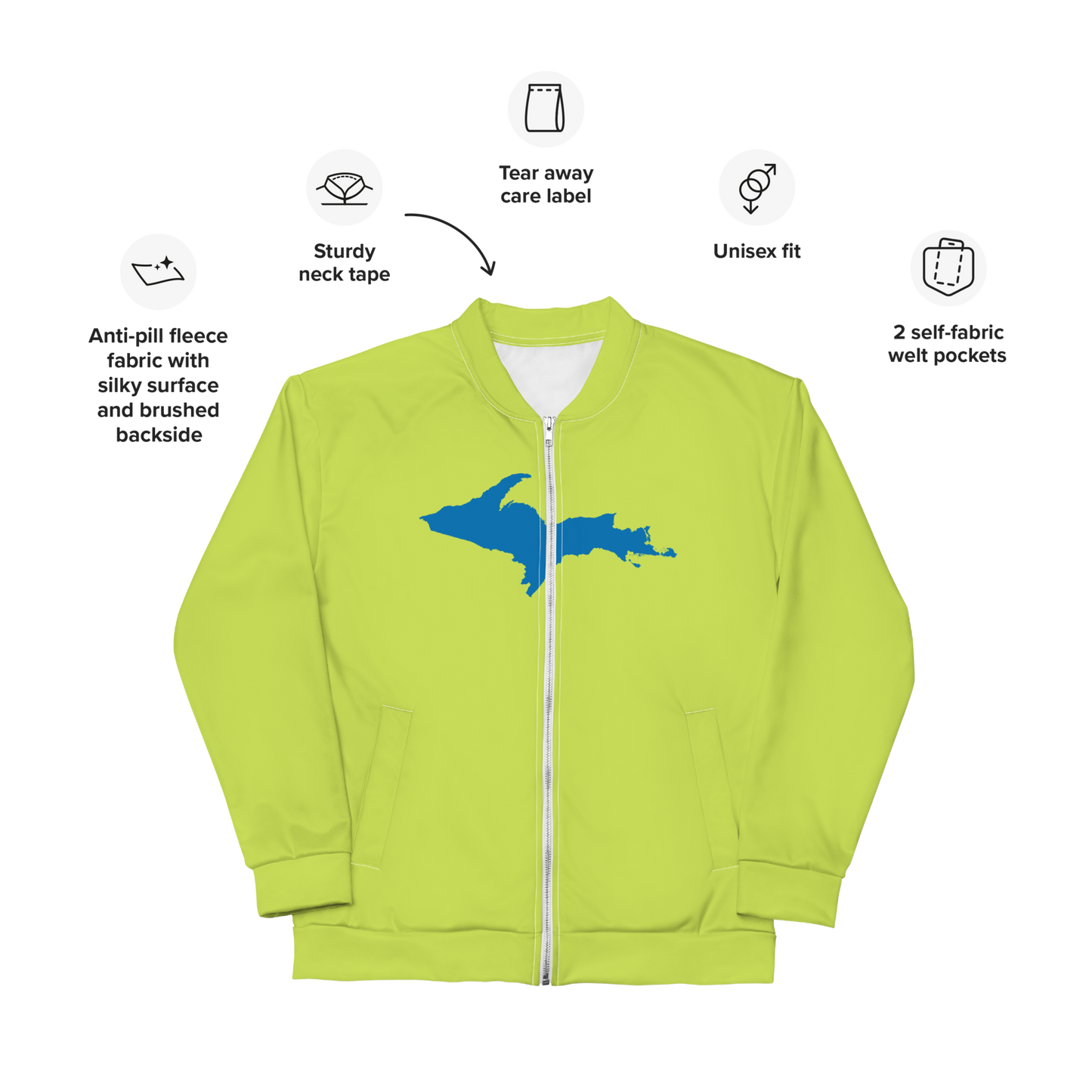 Michigan Upper Peninsula Bomber Jacket (w/ Large Azure UP Outline) | Gooseberry Green