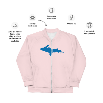 Michigan Upper Peninsula Bomber Jacket (w/ Large Azure UP Outline) | Pale Pink