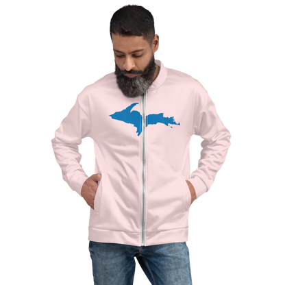 Michigan Upper Peninsula Bomber Jacket (w/ Large Azure UP Outline) | Pale Pink