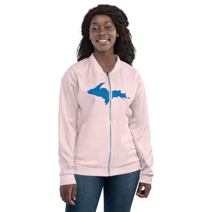 Michigan Upper Peninsula Bomber Jacket (w/ Large Azure UP Outline) | Pale Pink