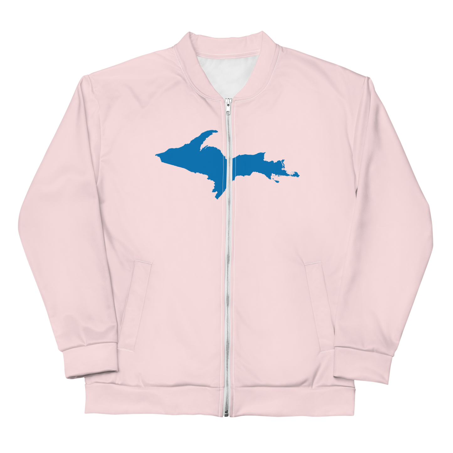 Michigan Upper Peninsula Bomber Jacket (w/ Large Azure UP Outline) | Pale Pink