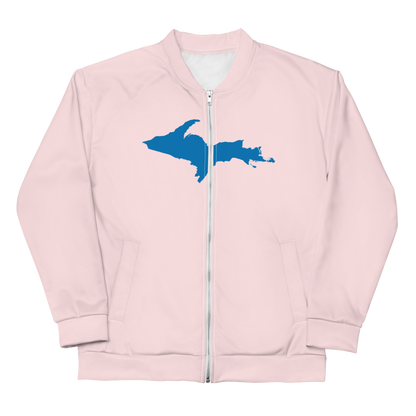 Michigan Upper Peninsula Bomber Jacket (w/ Large Azure UP Outline) | Pale Pink