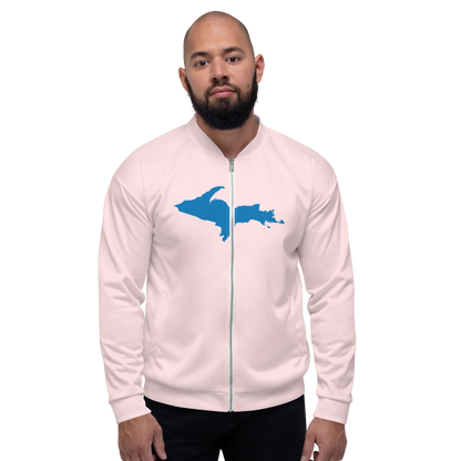 Michigan Upper Peninsula Bomber Jacket (w/ Large Azure UP Outline) | Pale Pink