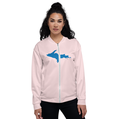 Michigan Upper Peninsula Bomber Jacket (w/ Large Azure UP Outline) | Pale Pink