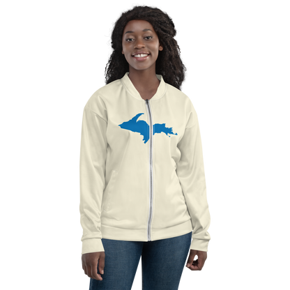 Michigan Upper Peninsula Bomber Jacket (w/ Large Azure UP Outline) | Ivory White