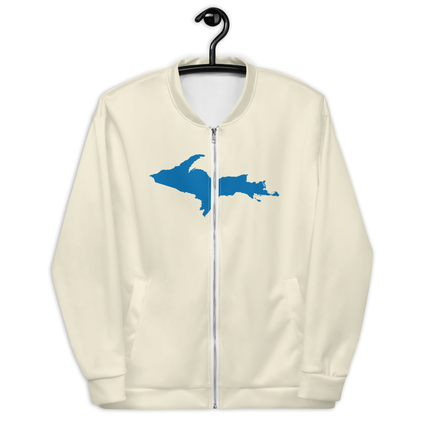 Michigan Upper Peninsula Bomber Jacket (w/ Large Azure UP Outline) | Ivory White