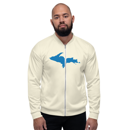 Michigan Upper Peninsula Bomber Jacket (w/ Large Azure UP Outline) | Ivory White