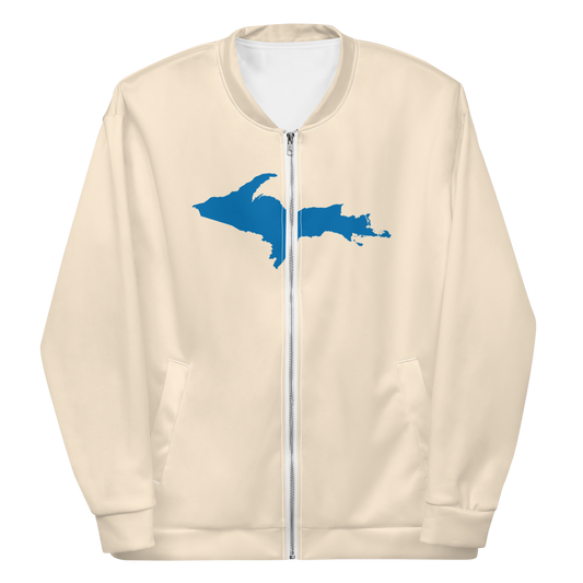 Michigan Upper Peninsula Bomber Jacket (w/ Large Azure UP Outline) | Champagne White