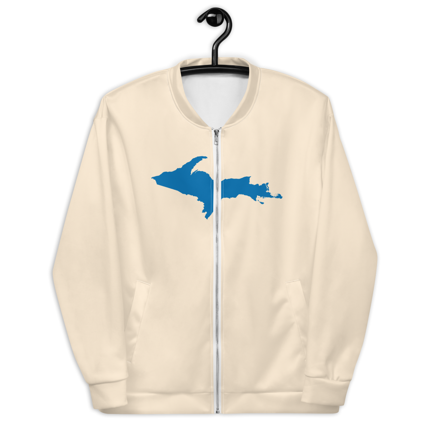 Michigan Upper Peninsula Bomber Jacket (w/ Large Azure UP Outline) | Champagne White