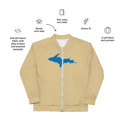 Michigan Upper Peninsula Bomber Jacket (w/ Large Azure UP Outline) | Maple Color