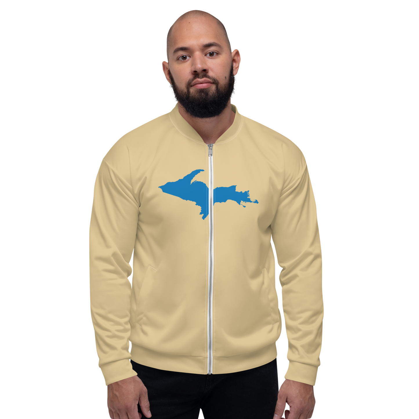 Michigan Upper Peninsula Bomber Jacket (w/ Large Azure UP Outline) | Maple Color