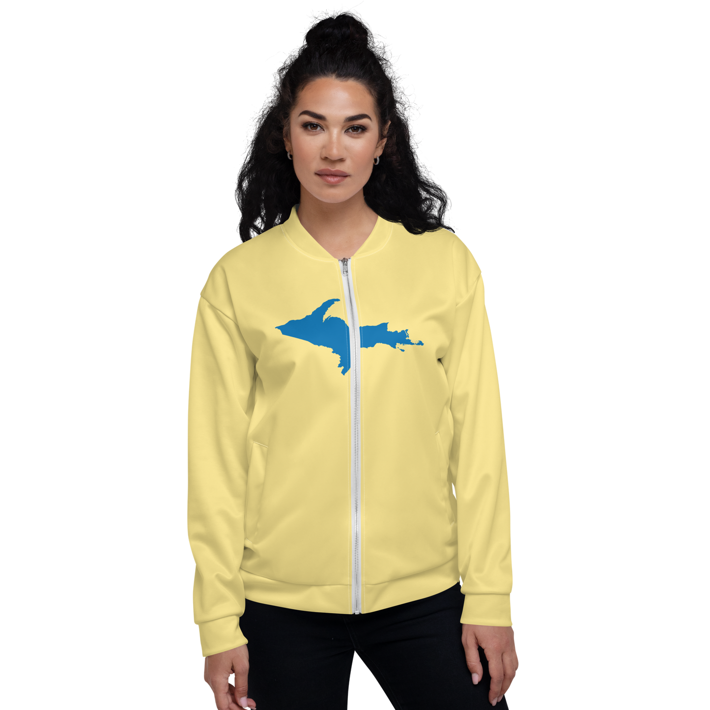 Michigan Upper Peninsula Bomber Jacket (w/ Large Azure UP Outline) | Cherry Yellow