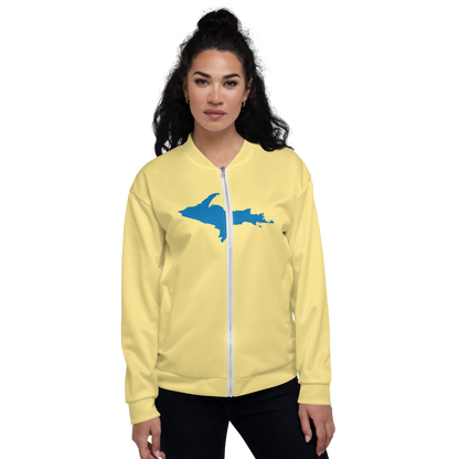 Michigan Upper Peninsula Bomber Jacket (w/ Large Azure UP Outline) | Cherry Yellow