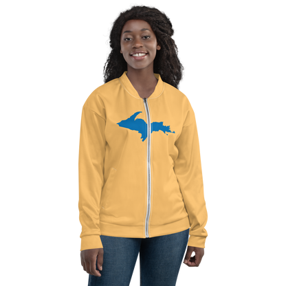 Michigan Upper Peninsula Bomber Jacket (w/ Large Azure UP Outline) | Apricot Color