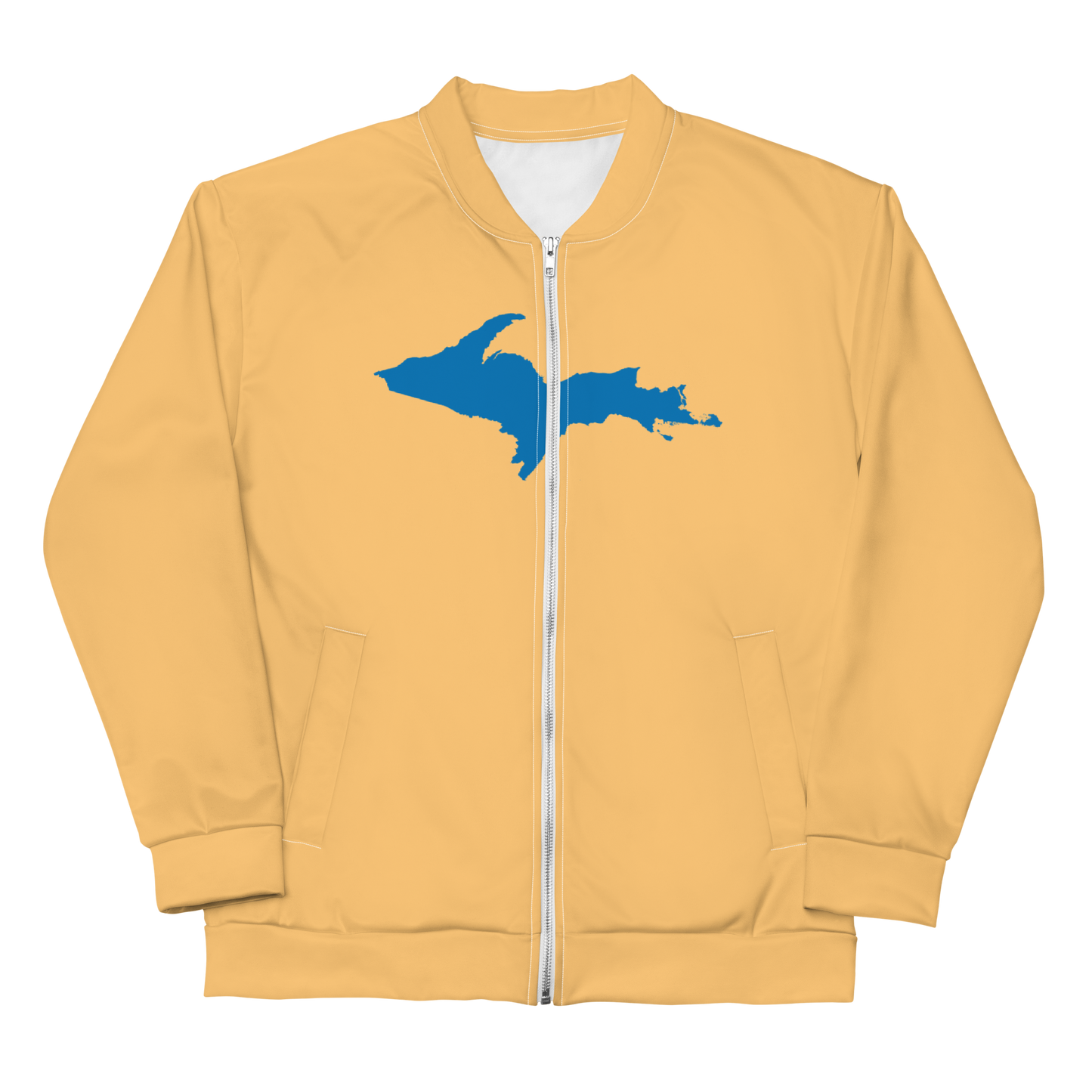 Michigan Upper Peninsula Bomber Jacket (w/ Large Azure UP Outline) | Apricot Color