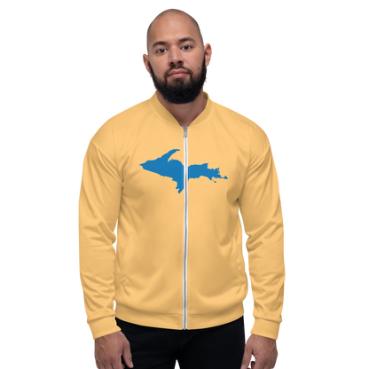 Michigan Upper Peninsula Bomber Jacket (w/ Large Azure UP Outline) | Apricot Color