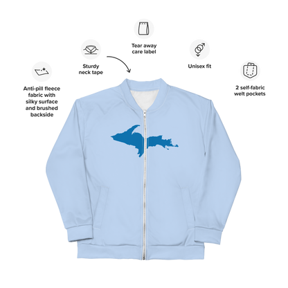 Michigan Upper Peninsula Bomber Jacket (w/ Large Azure UP Outline) | Light Blue