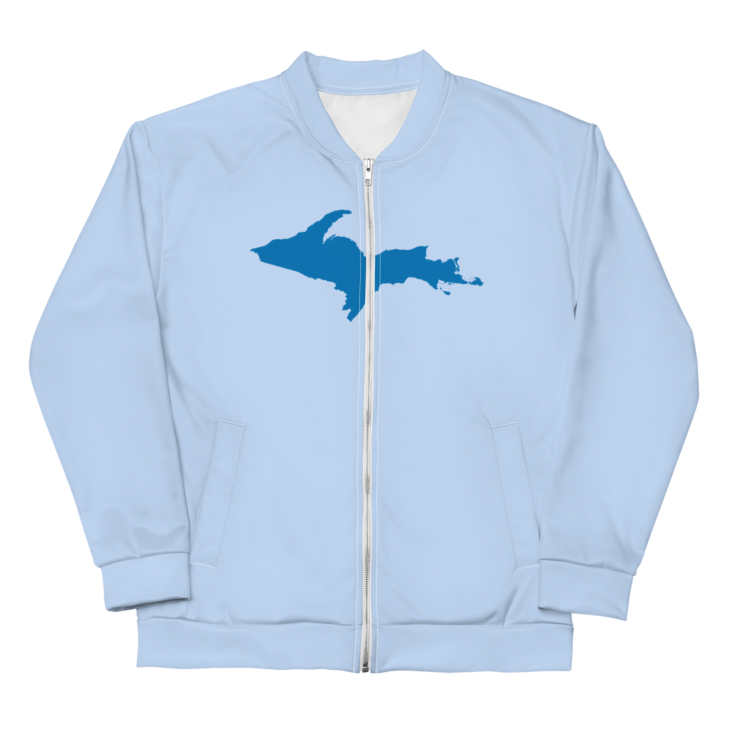 Michigan Upper Peninsula Bomber Jacket (w/ Large Azure UP Outline) | Light Blue