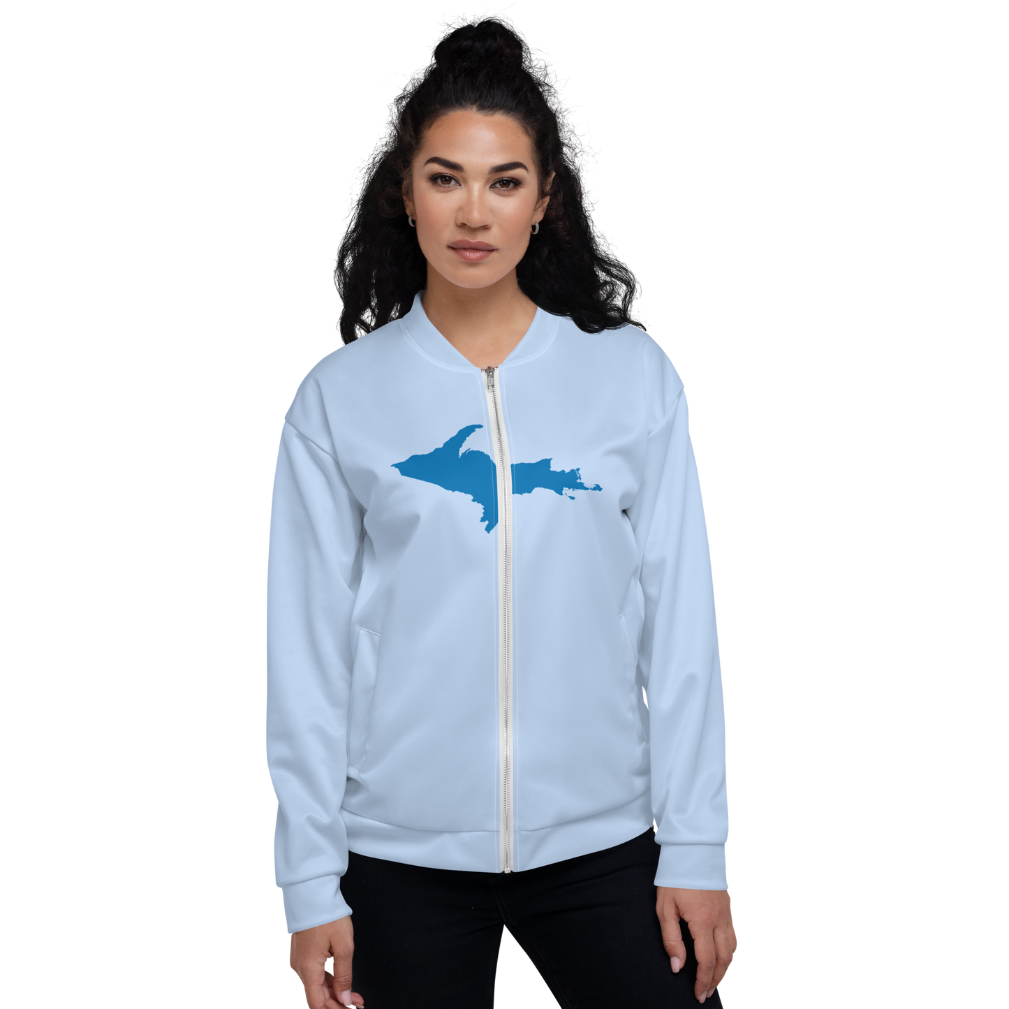 Michigan Upper Peninsula Bomber Jacket (w/ Large Azure UP Outline) | Light Blue