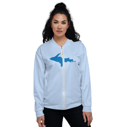 Michigan Upper Peninsula Bomber Jacket (w/ Large Azure UP Outline) | Light Blue