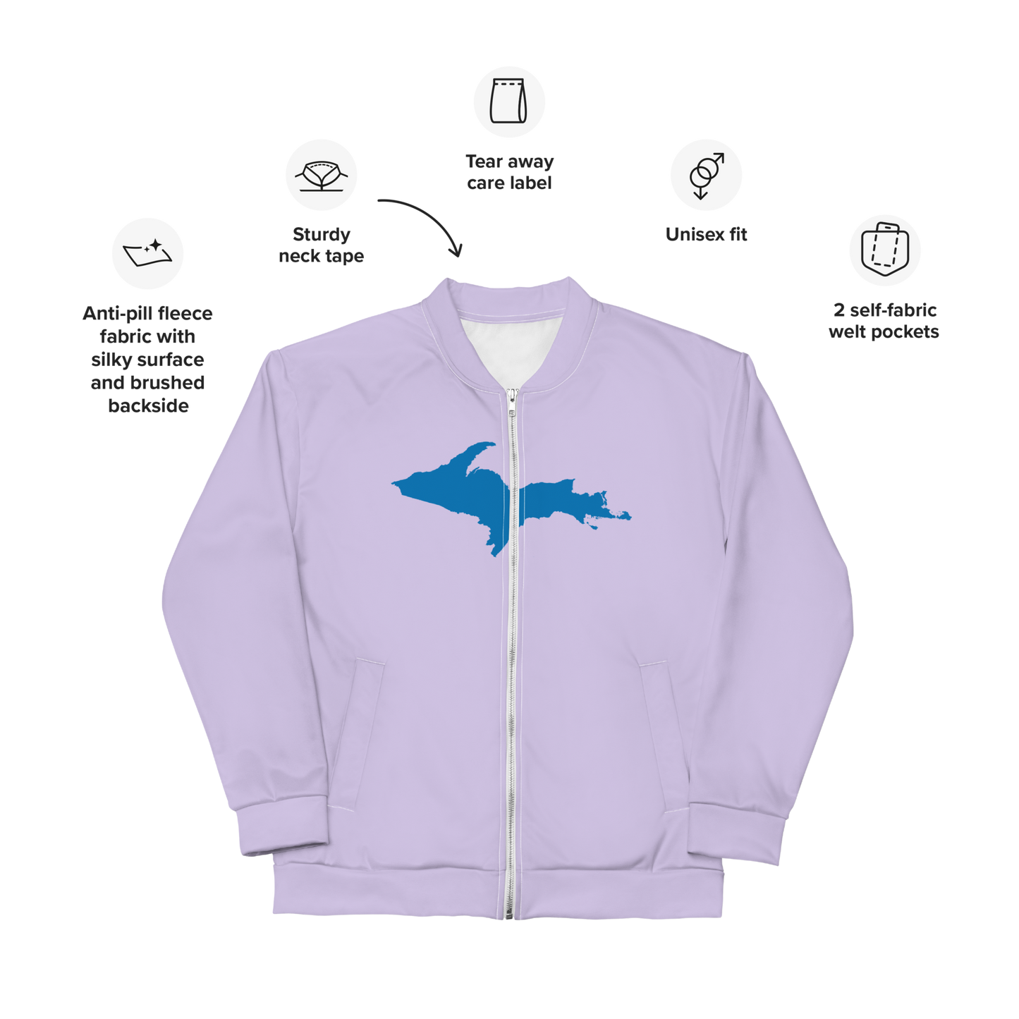 Michigan Upper Peninsula Bomber Jacket (w/ Large Azure UP Outline) | Lavender