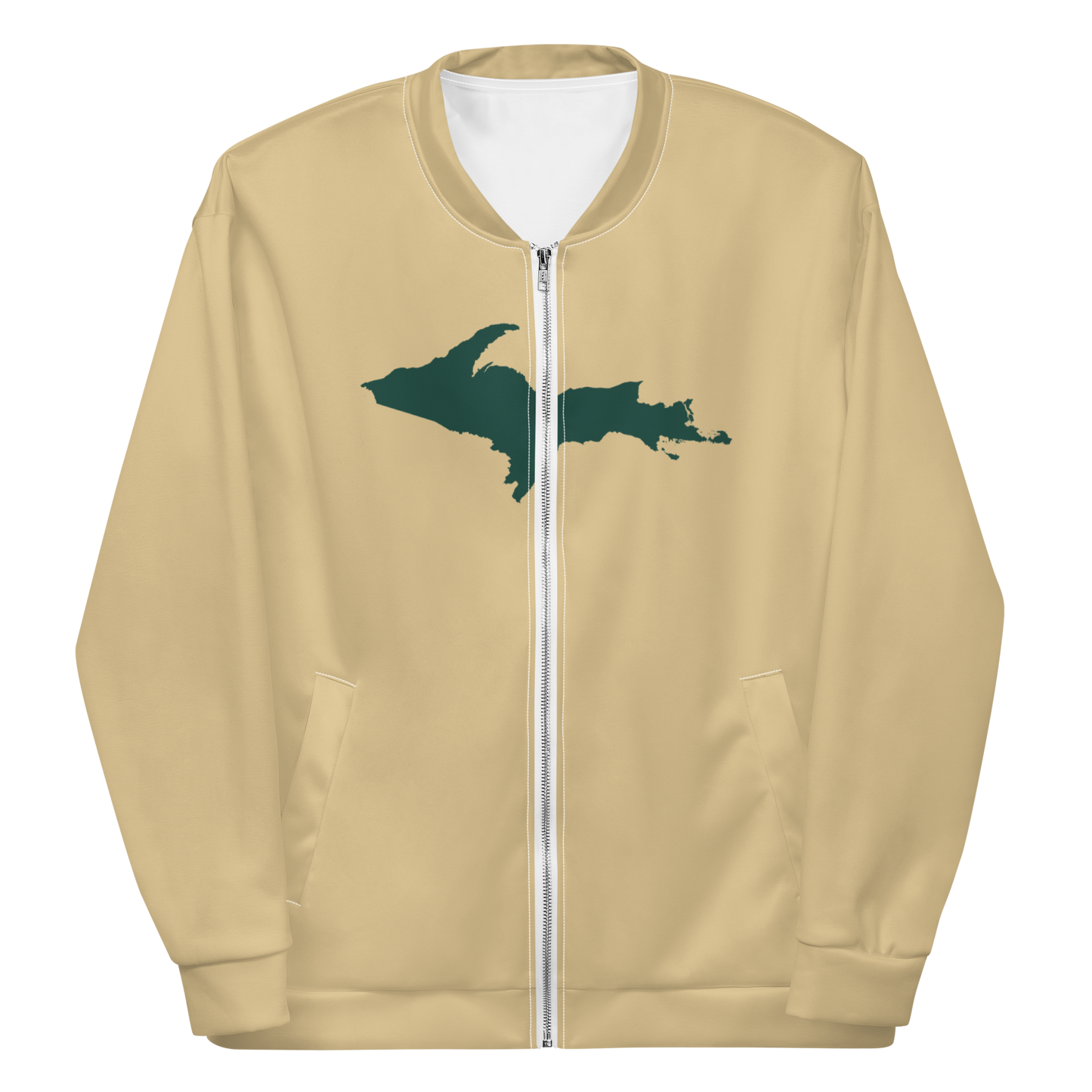 Michigan Upper Peninsula Bomber Jacket (w/ Large Green UP Outline) | Maple Color