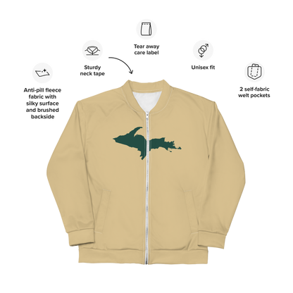 Michigan Upper Peninsula Bomber Jacket (w/ Large Green UP Outline) | Maple Color