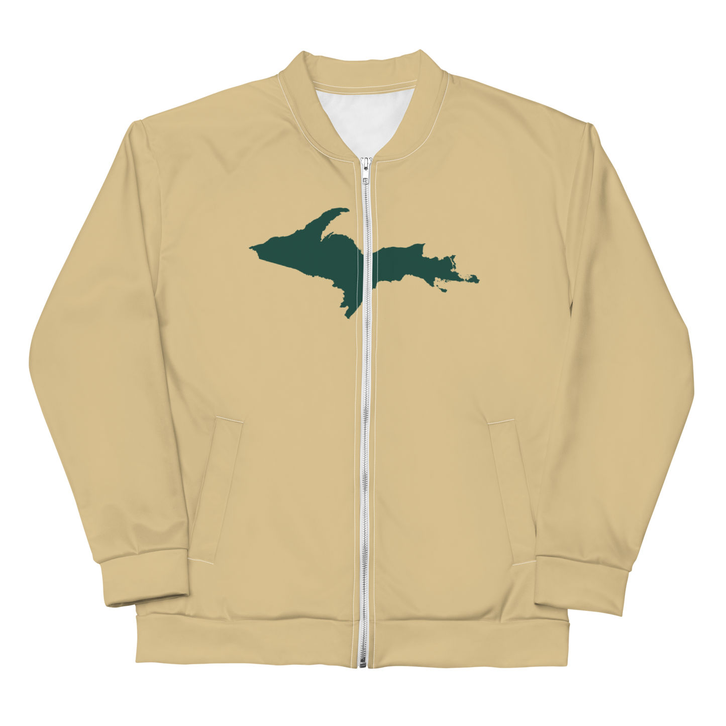 Michigan Upper Peninsula Bomber Jacket (w/ Large Green UP Outline) | Maple Color