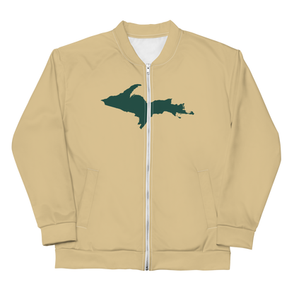 Michigan Upper Peninsula Bomber Jacket (w/ Large Green UP Outline) | Maple Color