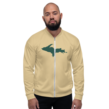 Michigan Upper Peninsula Bomber Jacket (w/ Large Green UP Outline) | Maple Color