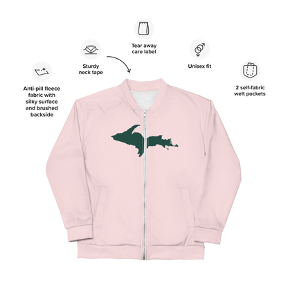 Michigan Upper Peninsula Bomber Jacket (w/ Large Green UP Outline) | Pale Pink