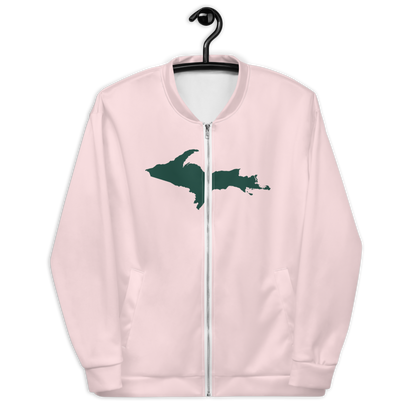 Michigan Upper Peninsula Bomber Jacket (w/ Large Green UP Outline) | Pale Pink