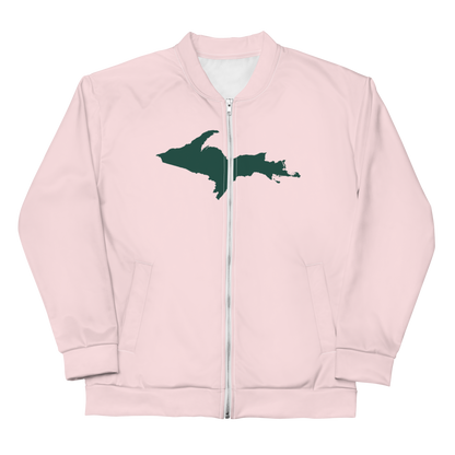 Michigan Upper Peninsula Bomber Jacket (w/ Large Green UP Outline) | Pale Pink