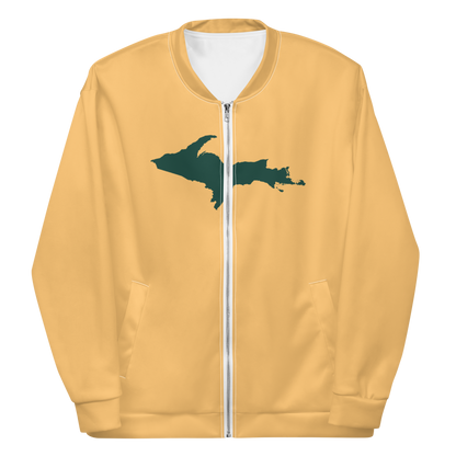 Michigan Upper Peninsula Bomber Jacket (w/ Large Green UP Outline) | Apricot Color