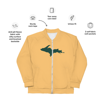 Michigan Upper Peninsula Bomber Jacket (w/ Large Green UP Outline) | Apricot Color