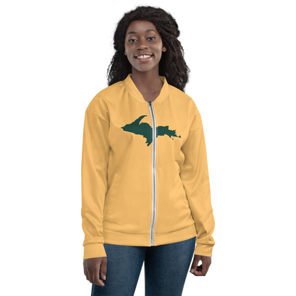 Michigan Upper Peninsula Bomber Jacket (w/ Large Green UP Outline) | Apricot Color