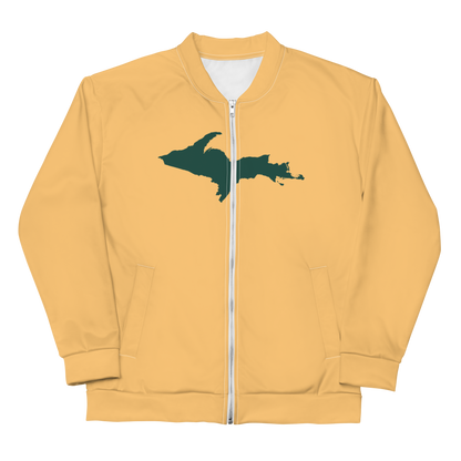 Michigan Upper Peninsula Bomber Jacket (w/ Large Green UP Outline) | Apricot Color