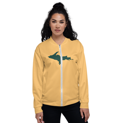 Michigan Upper Peninsula Bomber Jacket (w/ Large Green UP Outline) | Apricot Color