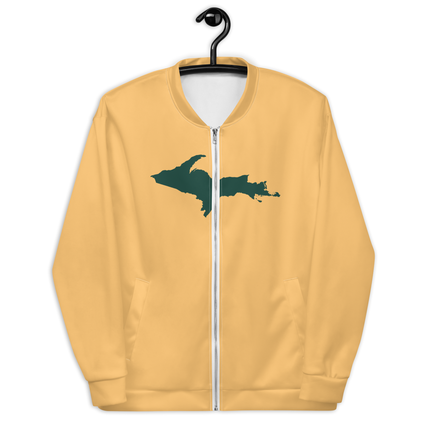 Michigan Upper Peninsula Bomber Jacket (w/ Large Green UP Outline) | Apricot Color