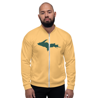 Michigan Upper Peninsula Bomber Jacket (w/ Large Green UP Outline) | Apricot Color