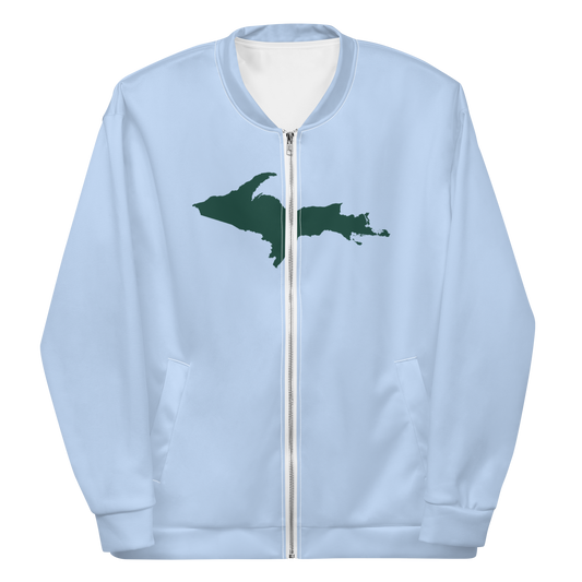 Michigan Upper Peninsula Bomber Jacket (w/ Large Green UP Outline) | Light Blue