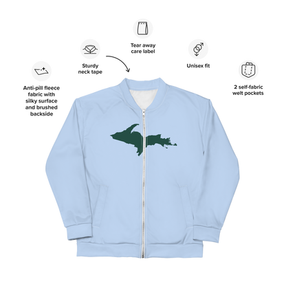 Michigan Upper Peninsula Bomber Jacket (w/ Large Green UP Outline) | Light Blue