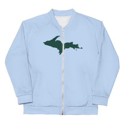 Michigan Upper Peninsula Bomber Jacket (w/ Large Green UP Outline) | Light Blue