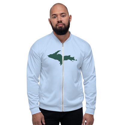 Michigan Upper Peninsula Bomber Jacket (w/ Large Green UP Outline) | Light Blue