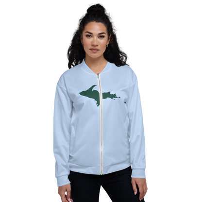 Michigan Upper Peninsula Bomber Jacket (w/ Large Green UP Outline) | Light Blue