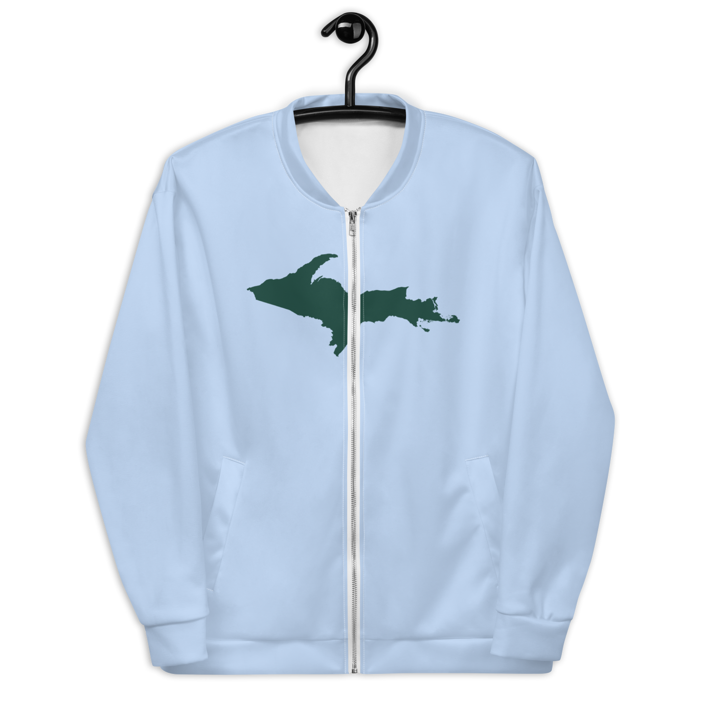 Michigan Upper Peninsula Bomber Jacket (w/ Large Green UP Outline) | Light Blue