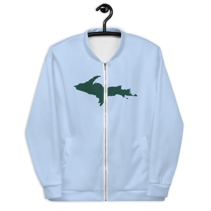 Michigan Upper Peninsula Bomber Jacket (w/ Large Green UP Outline) | Light Blue