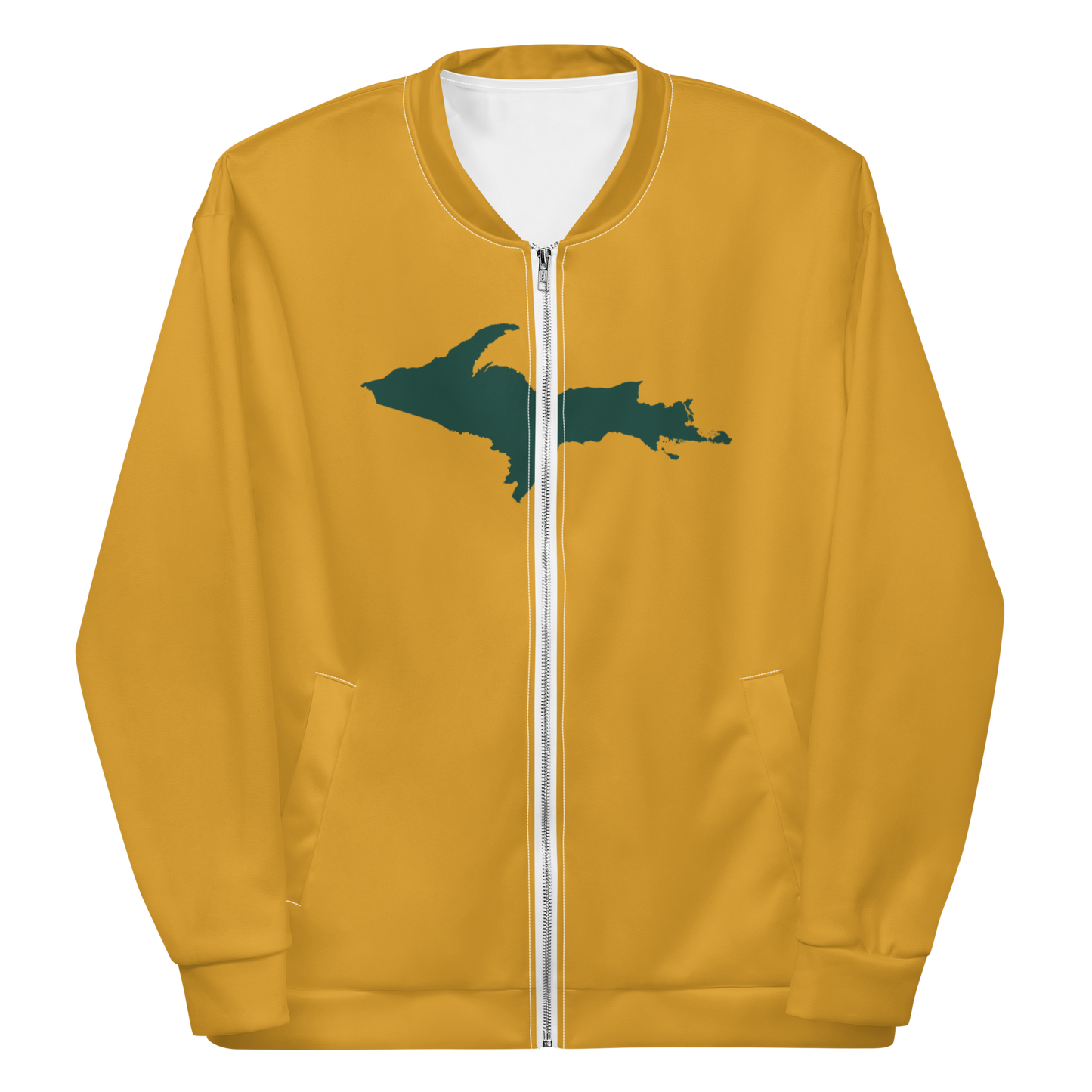 Michigan Upper Peninsula Bomber Jacket (w/ Large Green UP Outline) | Gold