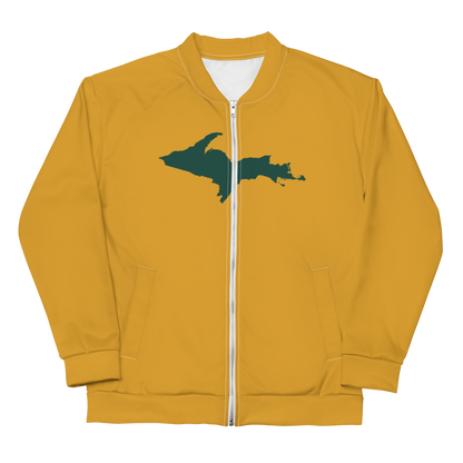 Michigan Upper Peninsula Bomber Jacket (w/ Large Green UP Outline) | Gold