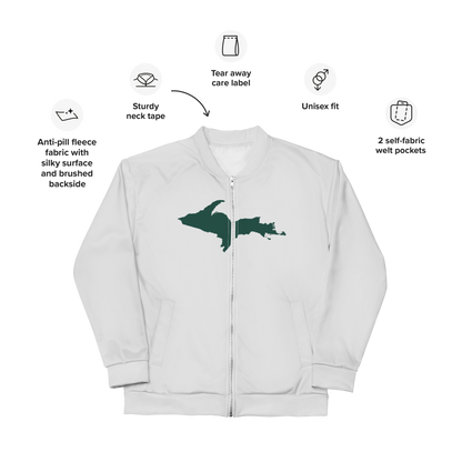 Michigan Upper Peninsula Bomber Jacket (w/ Large Green UP Outline) | Birch Bark White